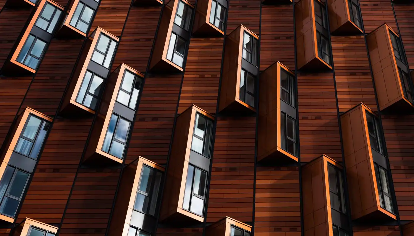 Abstract architecture with wood panels and windows