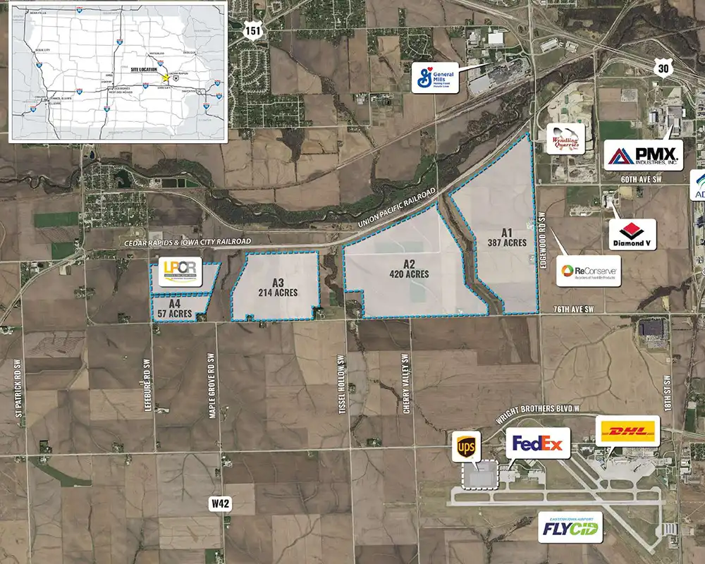Overhead map view of the Big Cedar Industrial Park