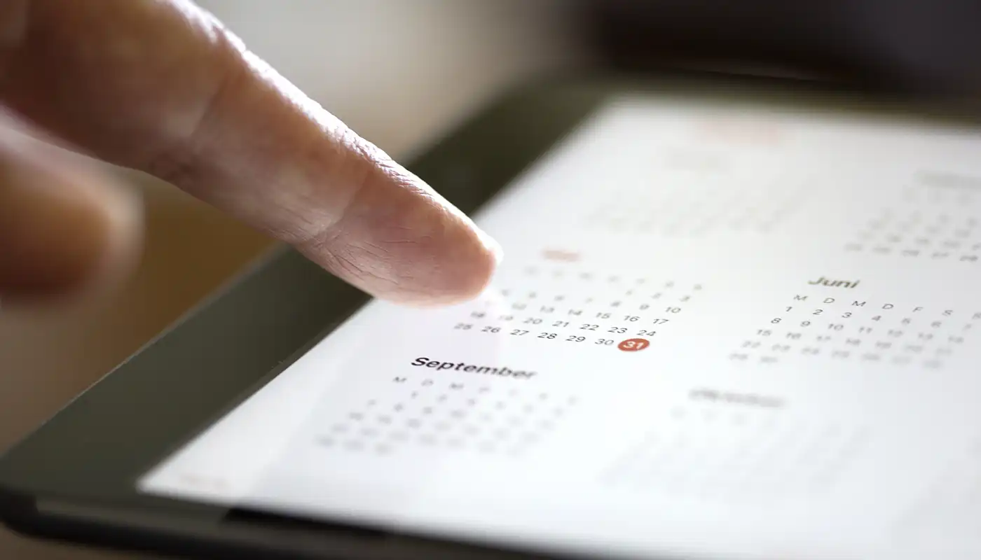 A closeup of a calendar on an ipad