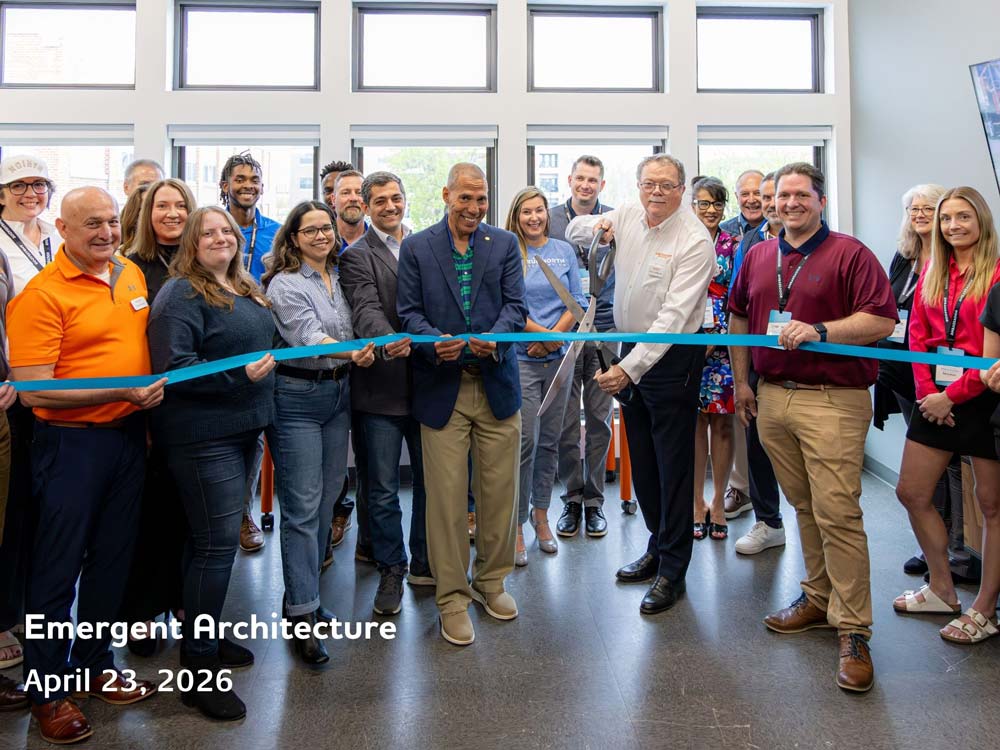 Emergent Architecture Ribbon Cutting in Cedar Rapids, Iowa on April 23, 2026.